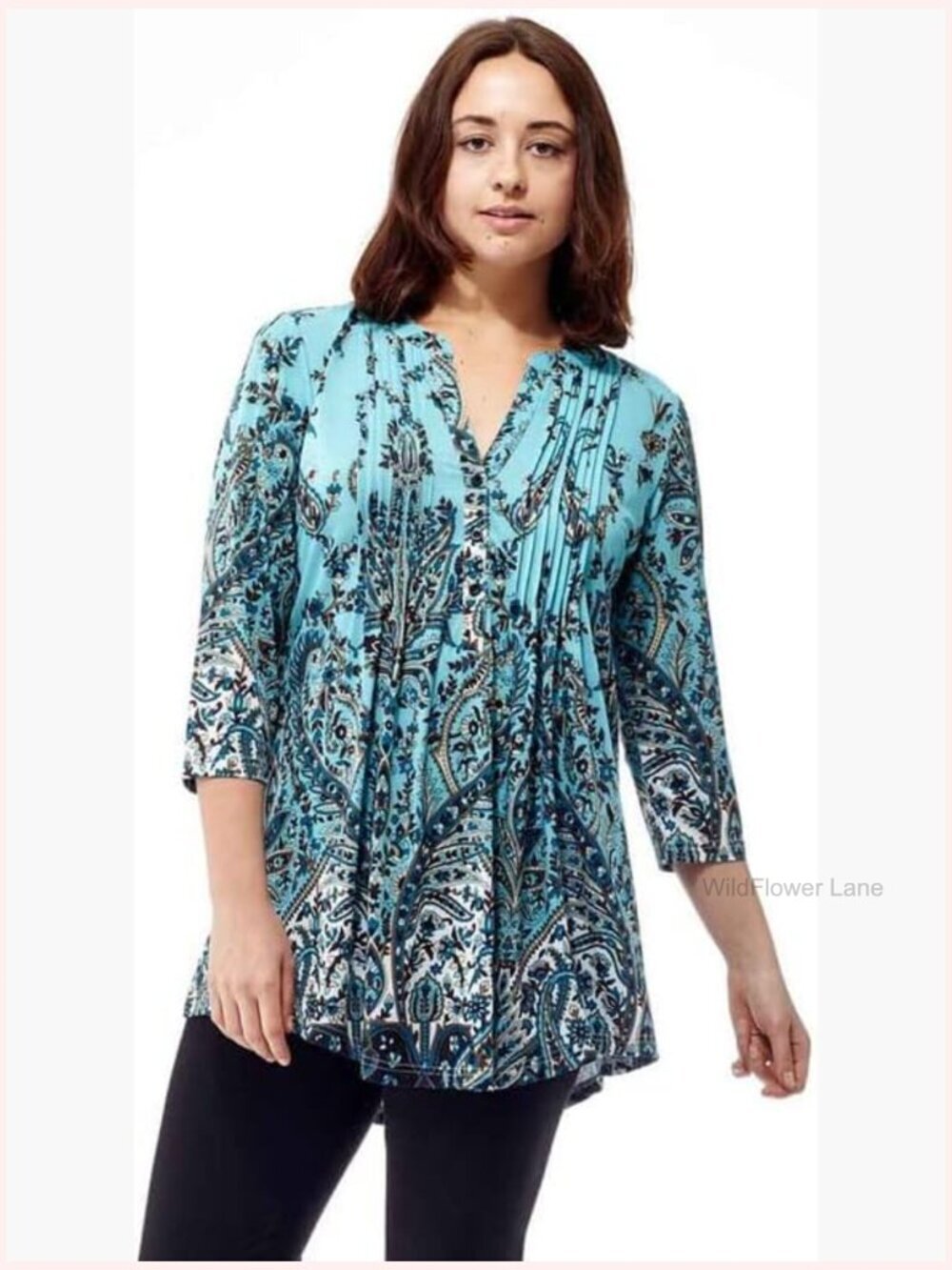 Cotton Printed V-Neck Tunic Blouse